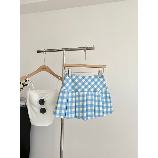 Plaid Pleated High-Rise Mini Skater Skirt