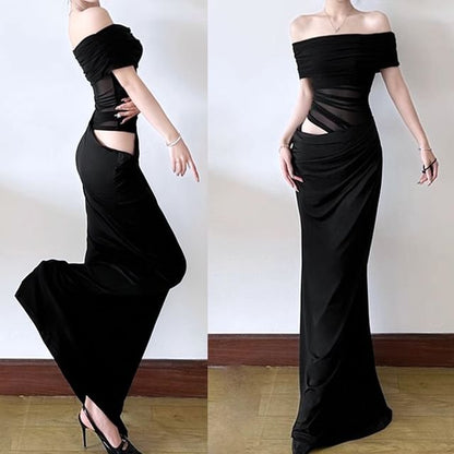 Off Shoulder Mesh Panel Cutout Mermaid Maxi Dress