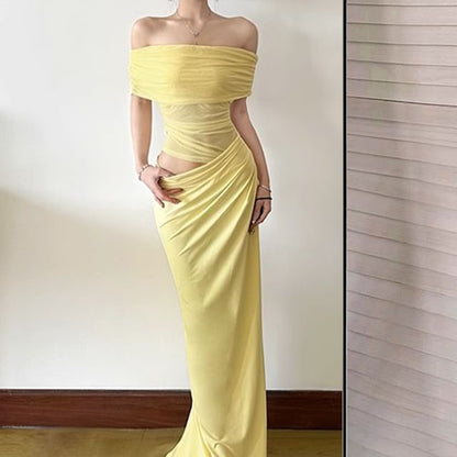 Off Shoulder Mesh Panel Cutout Mermaid Maxi Dress