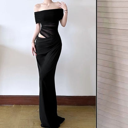 Off Shoulder Mesh Panel Cutout Mermaid Maxi Dress