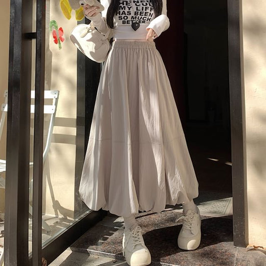 Plain High-Waisted Flared Maxi Skirt