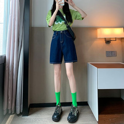 High Waist Plain Denim Shorts