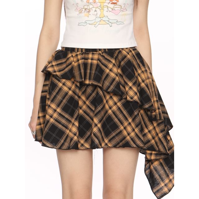 Classic Plaid A-Line Skirt with Mid Waistband
