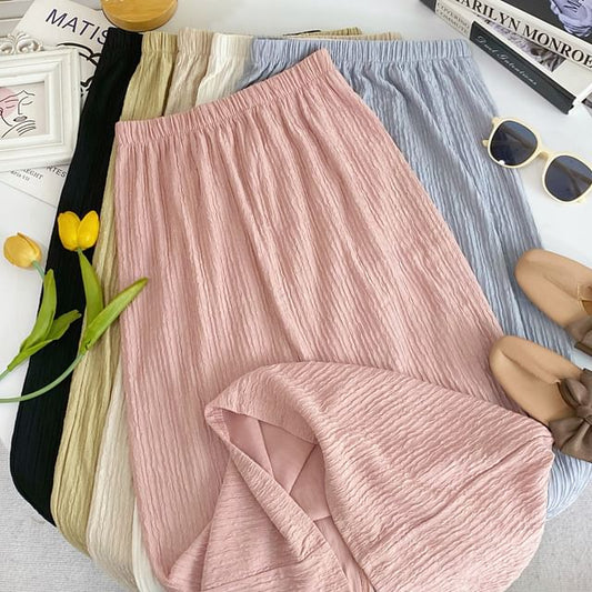 Solid High-Waisted Maxi Skirt