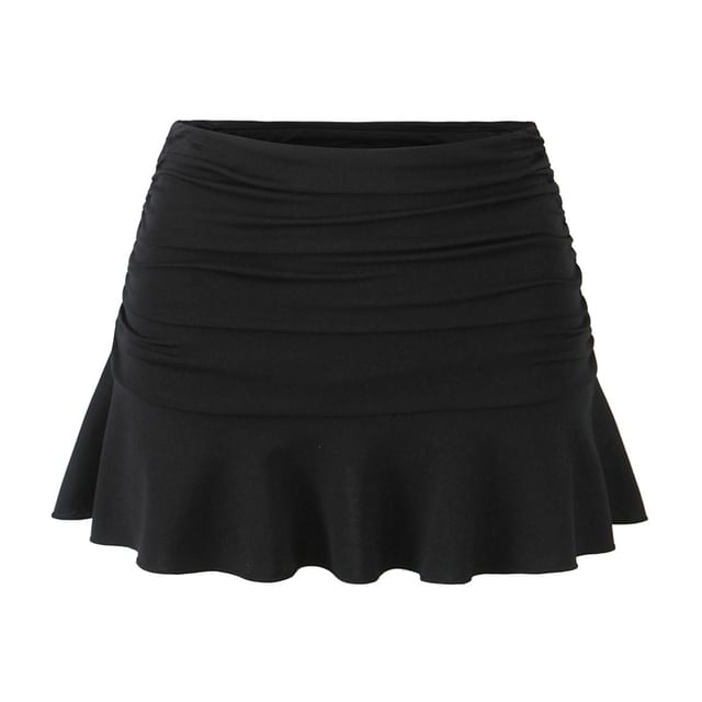 Chic Ruched Ruffle Pencil Skirt with High Waist