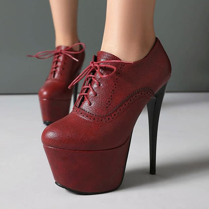 Stiletto Heel Platform Brogue Lace-Up Shoes
