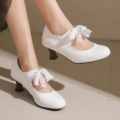 Low Heel Plain Lace Mary Jane Pumps