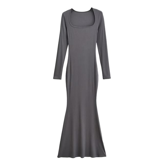 Long Sleeve Scoop Neck Plain Sheath Maxi Dress