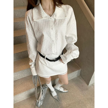 Rhinestone Striped Shirt with High Rise Mini Skirt Combo