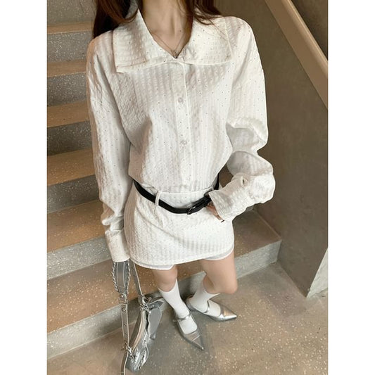 Rhinestone Striped Shirt with High Rise Mini Skirt Combo