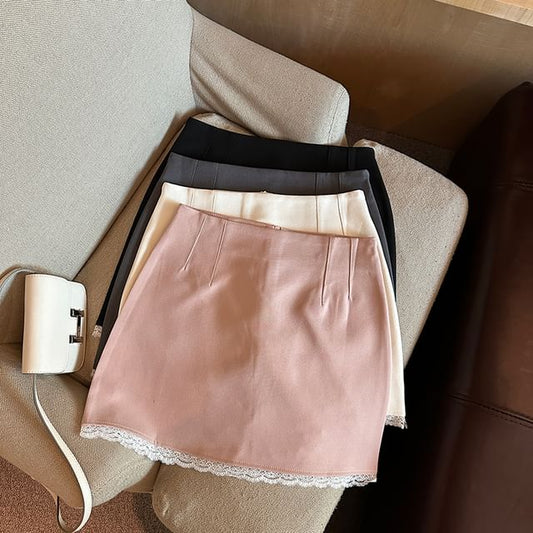 Lace-Trimmed High-Rise Mini Flared Skirt