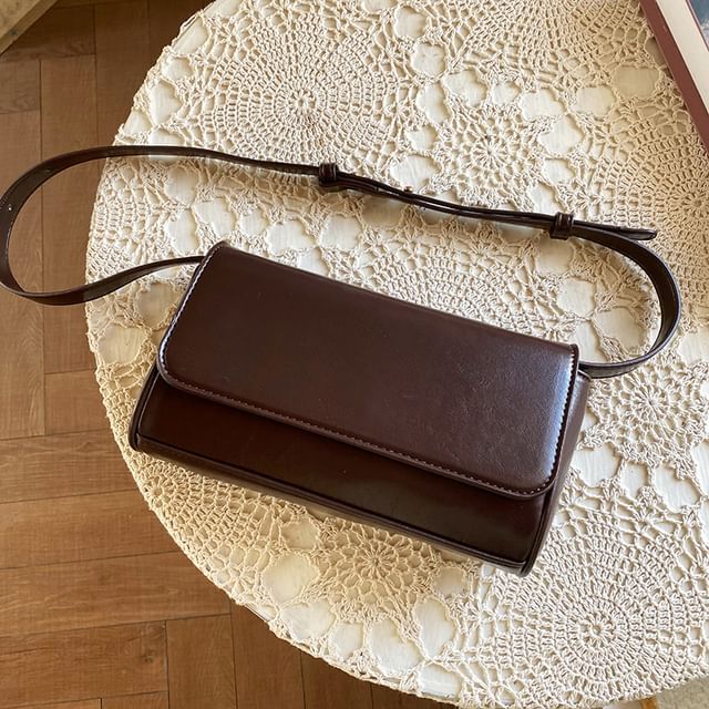 Faux Leather Plain Flap Crossbody Bag