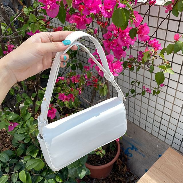 Faux Leather Plain Flap Crossbody Bag