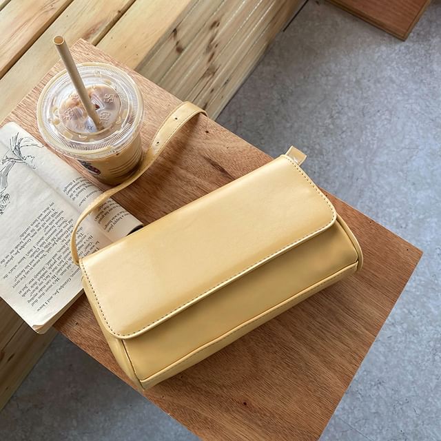 Faux Leather Plain Flap Crossbody Bag