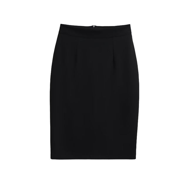 Essential Solid Pencil Skirt with High Rise Silhouette