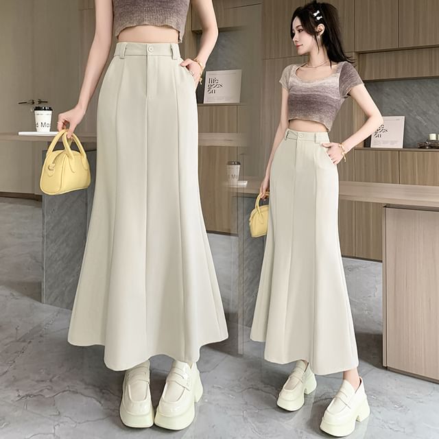 Flowing Mermaid Skirt with High Waist and Solid Panels