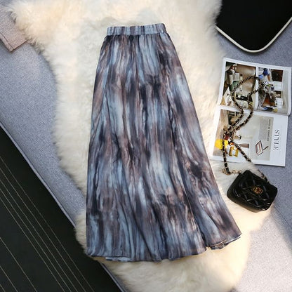 Colorful Tie Dye A-Line Skirt with High Waist Midi Length
