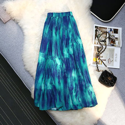 Colorful Tie Dye A-Line Skirt with High Waist Midi Length
