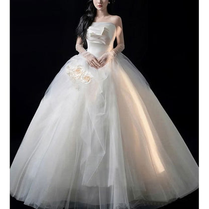 Ball Floral Wedding Gown Shirred Strapless