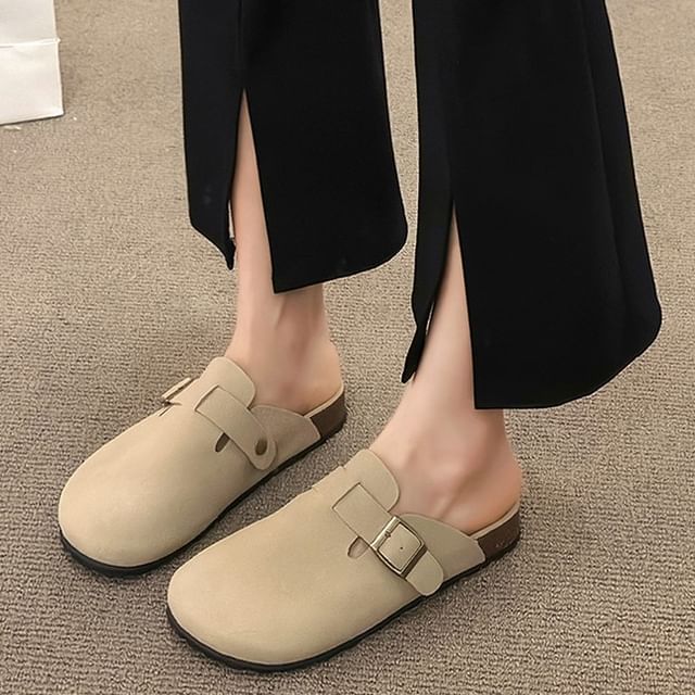 Buckled Platform Plain Mules