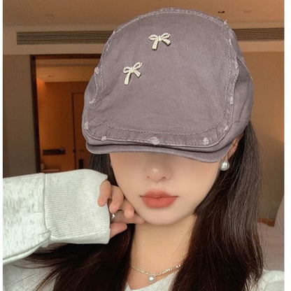 Plain Bow Distressed Flat Cap