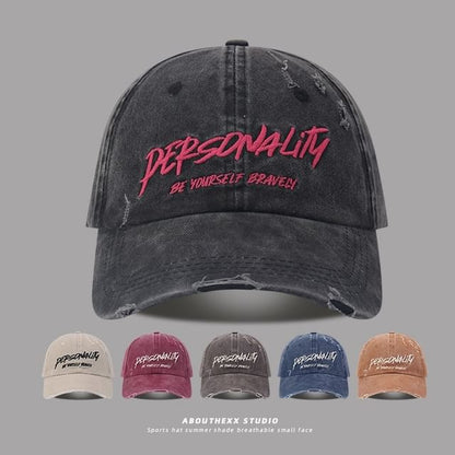 Lettering Embroidered Washed Distressed Baseball Cap