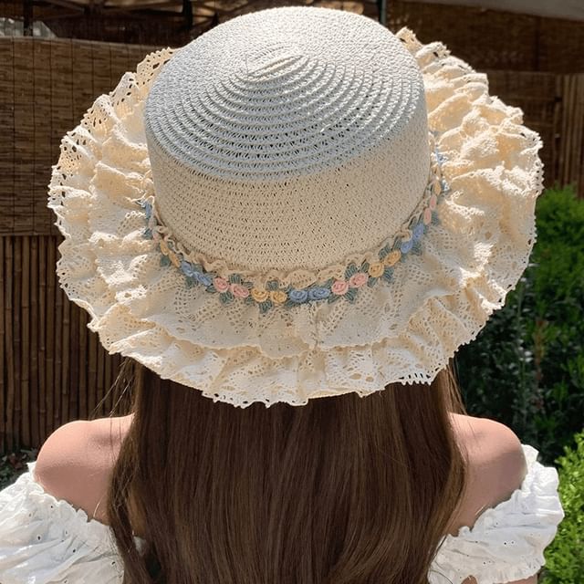Ruffle Floral Applique Hat