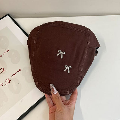 Plain Bow Distressed Flat Cap