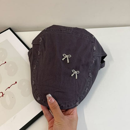 Plain Bow Distressed Flat Cap