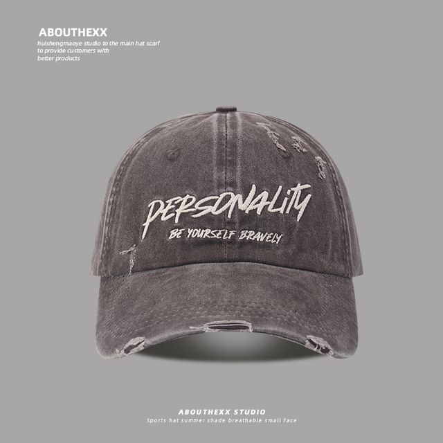 Lettering Embroidered Washed Distressed Baseball Cap