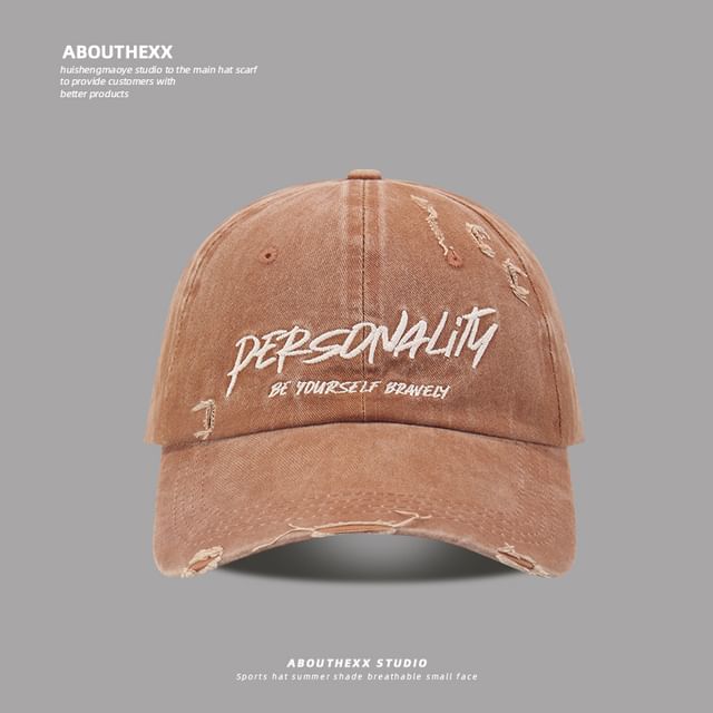 Lettering Embroidered Washed Distressed Baseball Cap