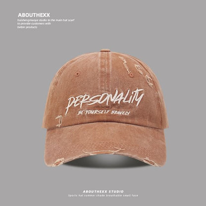 Lettering Embroidered Washed Distressed Baseball Cap