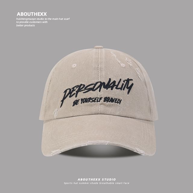 Lettering Embroidered Washed Distressed Baseball Cap