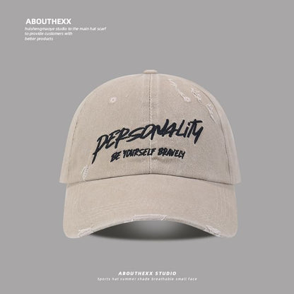 Lettering Embroidered Washed Distressed Baseball Cap