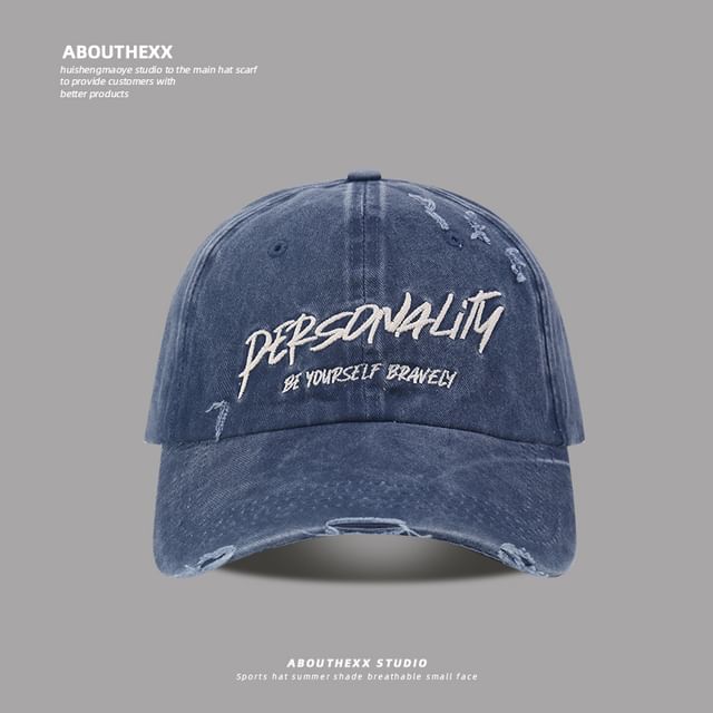 Lettering Embroidered Washed Distressed Baseball Cap