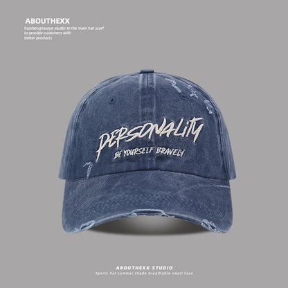 Lettering Embroidered Washed Distressed Baseball Cap