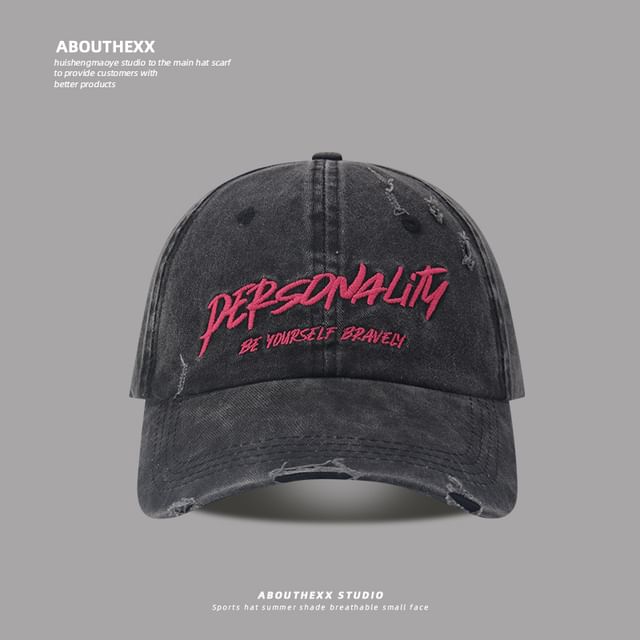 Lettering Embroidered Washed Distressed Baseball Cap