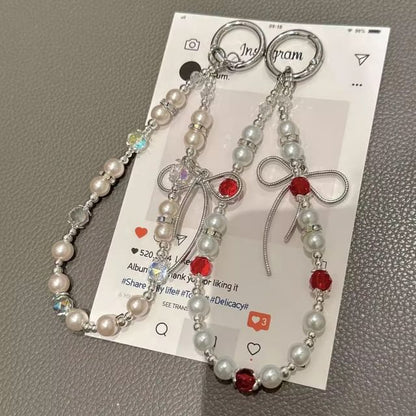 with Pearl Pad Lanyard Bow Phone Faux Strap