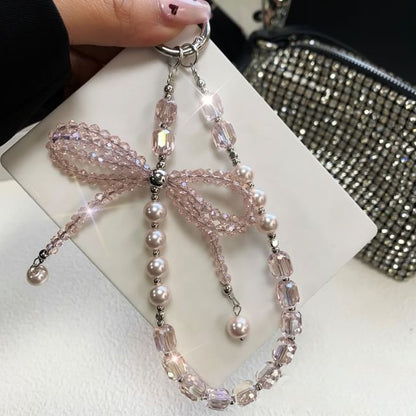 Pearl Pad Lanyard Crystal Phone Bow Strap with Faux