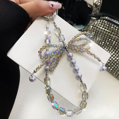 Pearl Pad Lanyard Crystal Phone Bow Strap with Faux