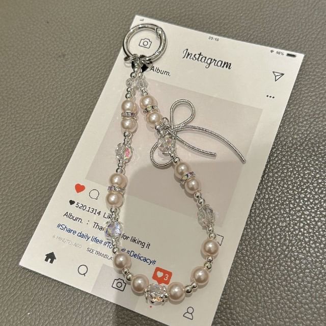 with Pearl Pad Lanyard Bow Phone Faux Strap