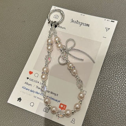 with Pearl Pad Lanyard Bow Phone Faux Strap