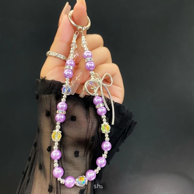 with Pearl Pad Lanyard Bow Phone Faux Strap
