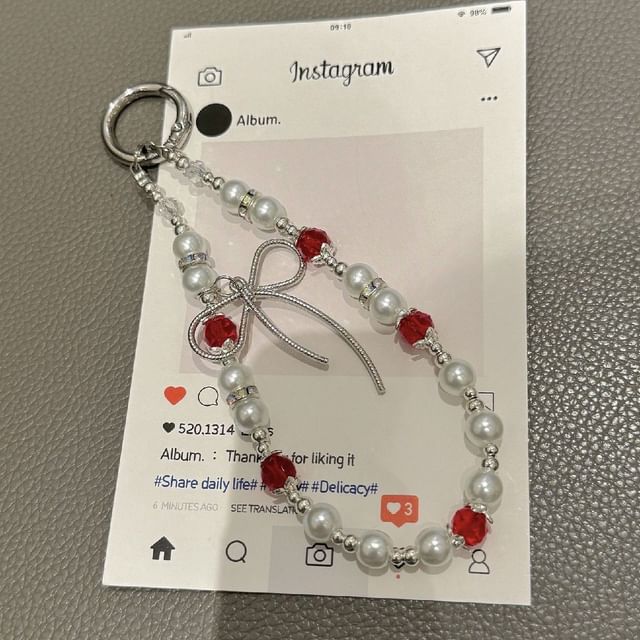 with Pearl Pad Lanyard Bow Phone Faux Strap