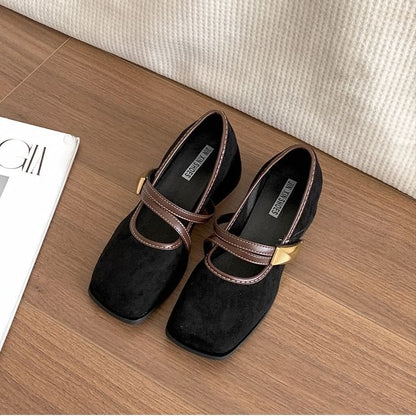 Chunky Heel Square Toe Contrast Trim Mary Jane Pumps