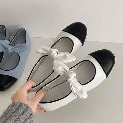 Cap Toe Bow Accent Faux Leather Mary Jane Flats