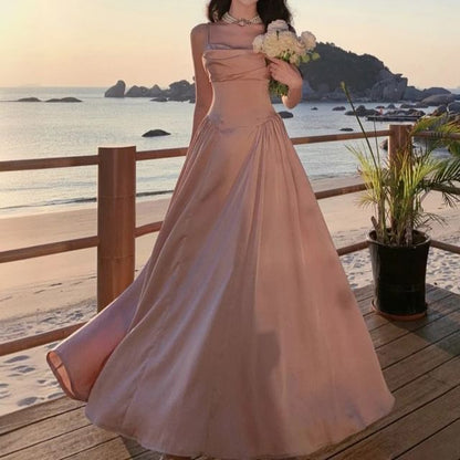 Spaghetti Strap Plain A-Line Evening Gown