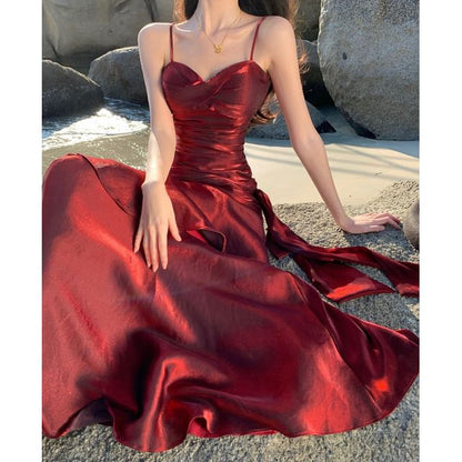 Glitter Strap Evening Spaghetti A-Line Plain Gown