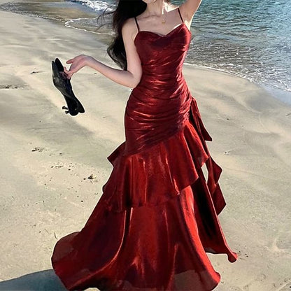 Spaghetti Strap Plain Glitter A-Line Evening Gown
