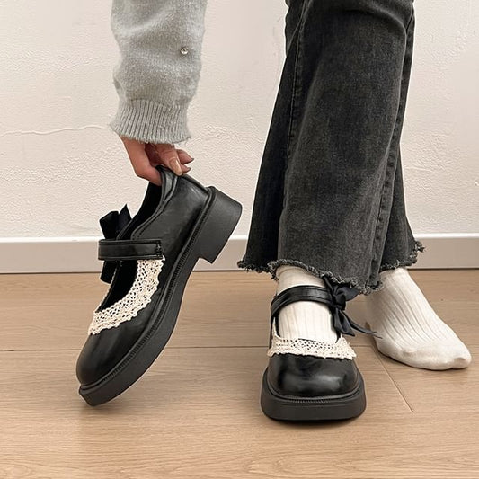Platform Bow Lace Trim Mary Jane Shoes